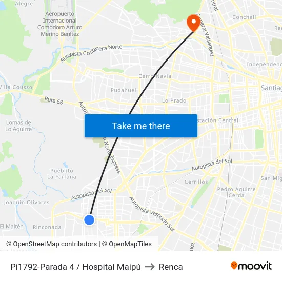 Pi1792-Parada 4 / Hospital Maipú to Renca map