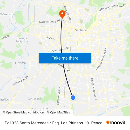 Pg1923-Santa Mercedes / Esq. Los Pirineos to Renca map