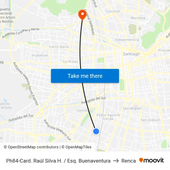 Ph84-Card. Raúl Silva H. / Esq. Buenaventura to Renca map