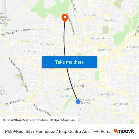 Ph89-Raúl Silva Henríquez / Esq. Centro América to Renca map
