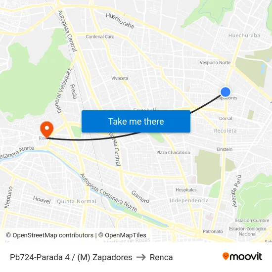 Pb724-Parada 4 / (M) Zapadores to Renca map