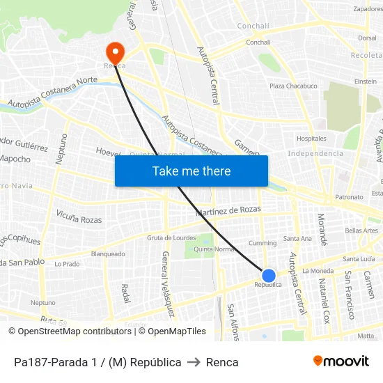 Pa187-Parada 1 / (M) República to Renca map