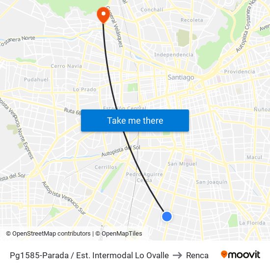 Pg1585-Parada / Est. Intermodal Lo Ovalle to Renca map