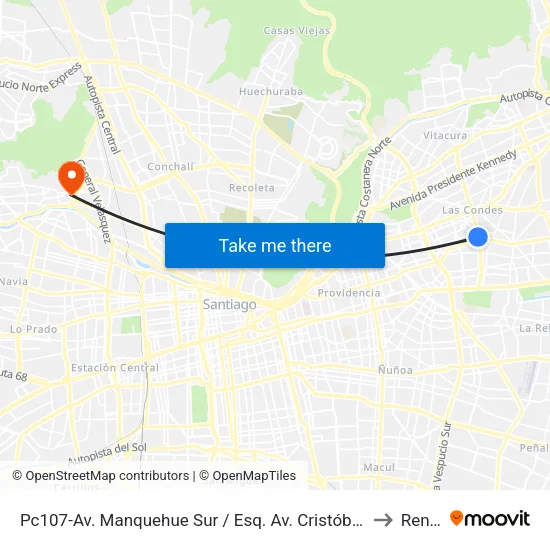 Pc107-Av. Manquehue Sur / Esq. Av. Cristóbal Colón to Renca map