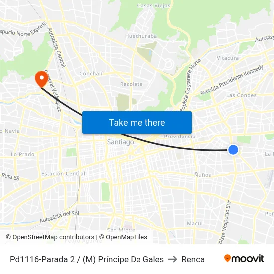 Pd1116-Parada 2 / (M) Príncipe De Gales to Renca map