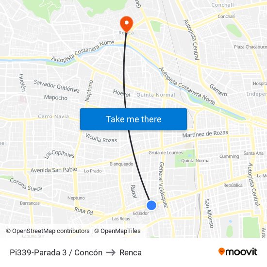 Pi339-Parada 3 / Concón to Renca map