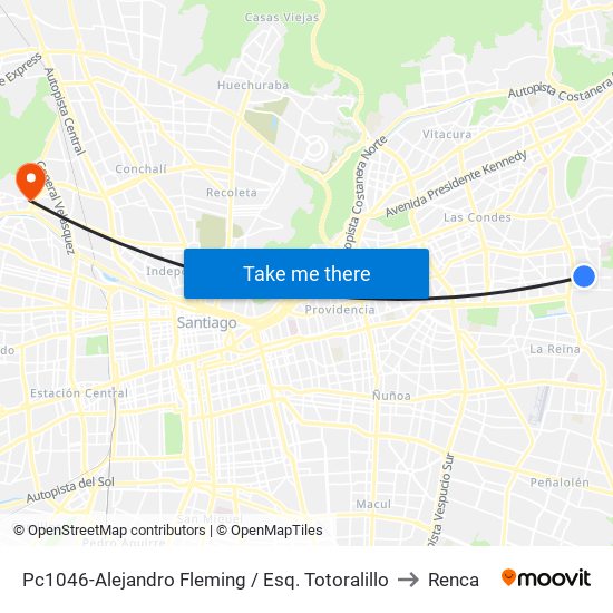 Pc1046-Alejandro Fleming / Esq. Totoralillo to Renca map