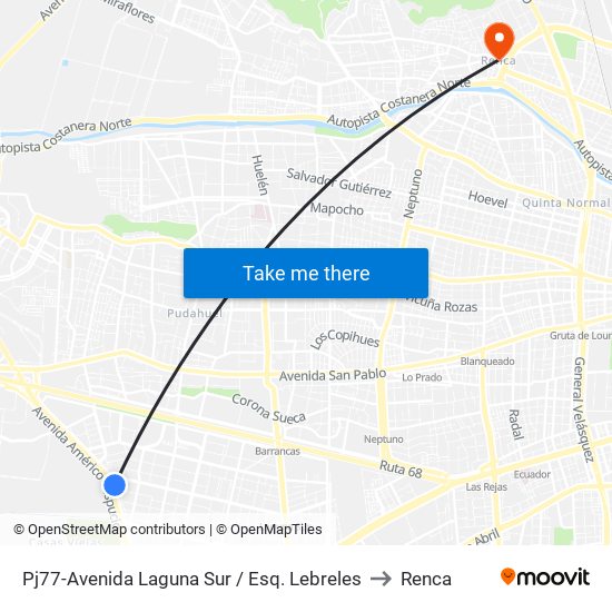 Pj77-Avenida Laguna Sur / Esq. Lebreles to Renca map
