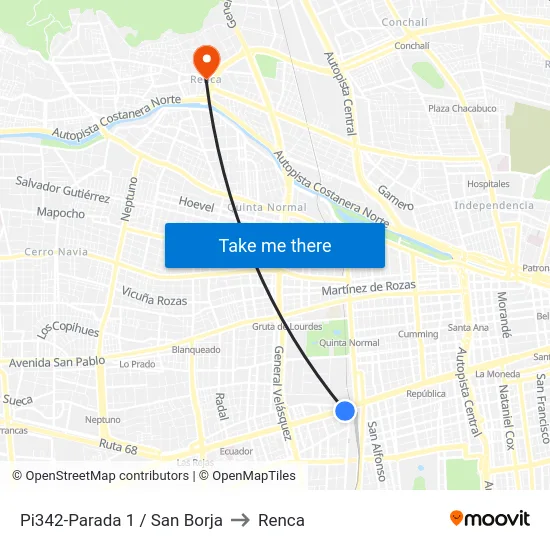 Pi342-Parada 1 / San Borja to Renca map