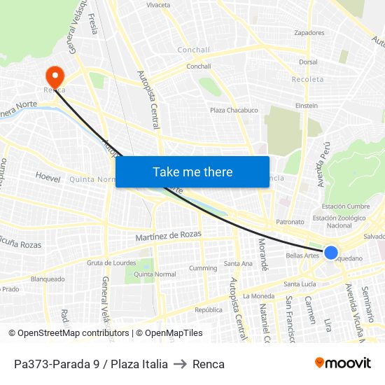 Pa373-Parada 9 / Plaza Italia to Renca map