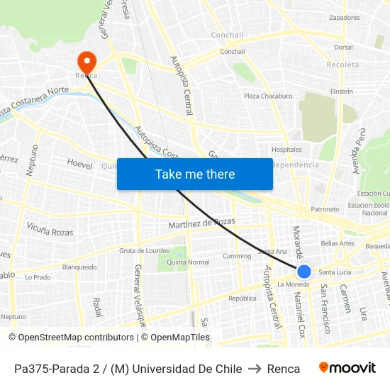 Pa375-Parada 2 / (M) Universidad De Chile to Renca map