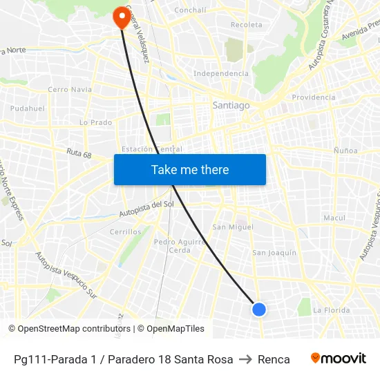 Pg111-Parada 1 / Paradero 18 Santa Rosa to Renca map