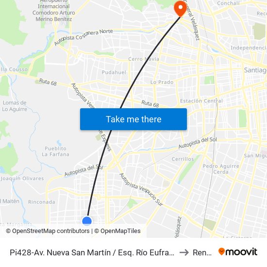 Pi428-Av. Nueva San Martín / Esq. Río Eufrates to Renca map