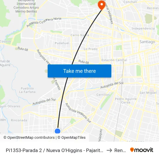 Pi1353-Parada 2 / Nueva O'Higgins - Pajaritos to Renca map