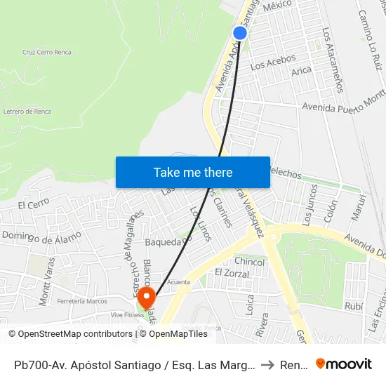Pb700-Av. Apóstol Santiago / Esq. Las Margaritas to Renca map