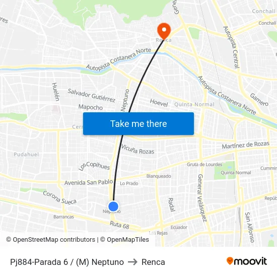 Pj884-Parada 6 / (M) Neptuno to Renca map