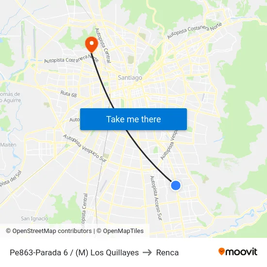 Pe863-Parada 6 / (M) Los Quillayes to Renca map