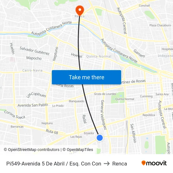 Pi549-Avenida 5 De Abril / Esq. Con Con to Renca map