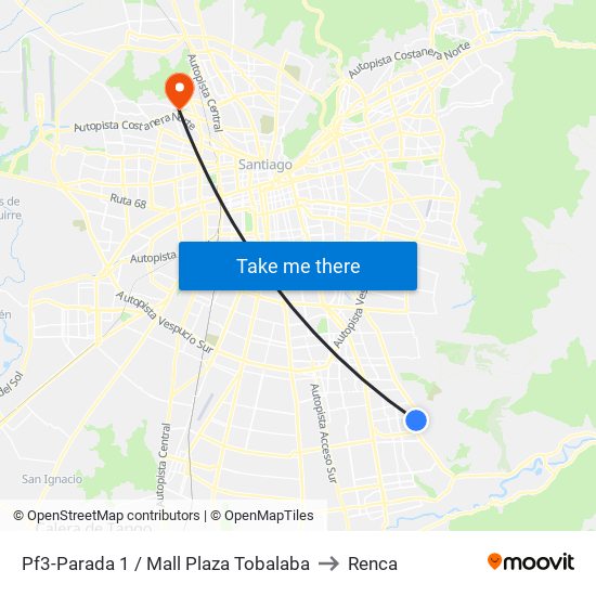 Pf3-Parada 1 / Mall Plaza Tobalaba to Renca map