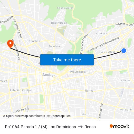 Pc1064-Parada 1 / (M) Los Dominicos to Renca map