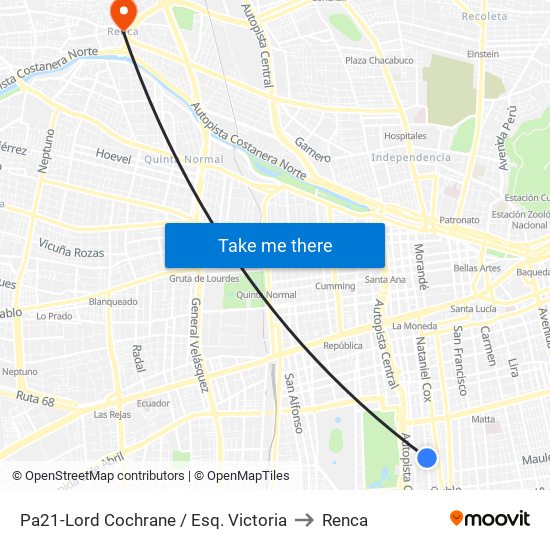 Pa21-Lord Cochrane / Esq. Victoria to Renca map