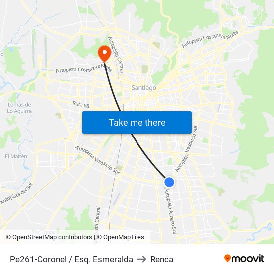 Pe261-Coronel / Esq. Esmeralda to Renca map