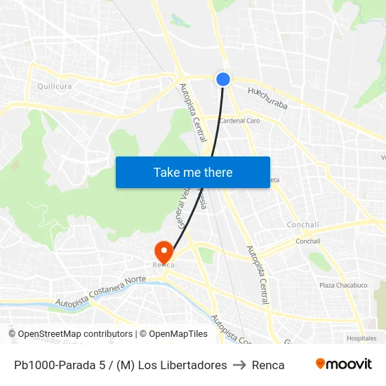 Pb1000-Parada 5 / (M) Los Libertadores to Renca map