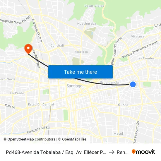 Pd468-Avenida Tobalaba / Esq. Av. Eliécer Parada to Renca map