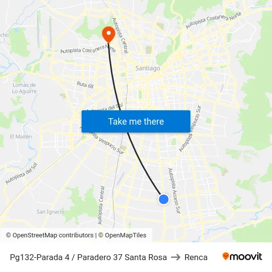 Pg132-Parada 4 / Paradero 37 Santa Rosa to Renca map