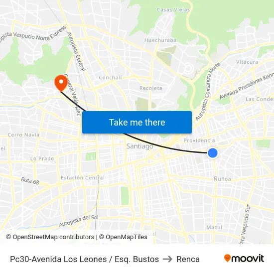 Pc30-Avenida Los Leones / Esq. Bustos to Renca map