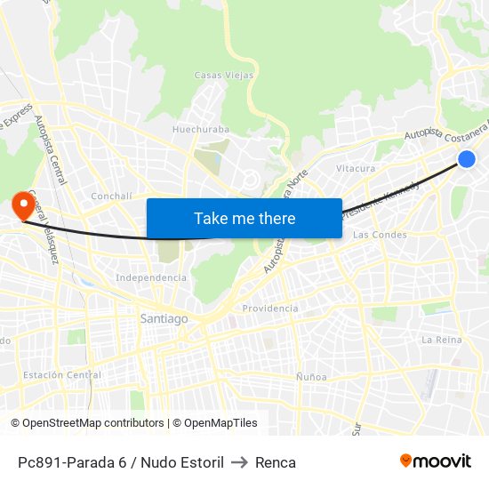 Pc891-Parada 6 / Nudo Estoril to Renca map