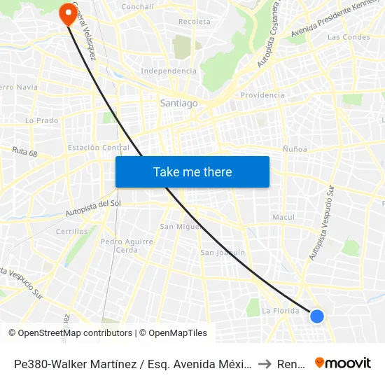 Pe380-Walker Martínez / Esq. Avenida México to Renca map