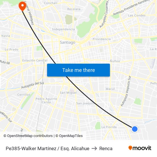 Pe385-Walker Martínez / Esq. Alicahue to Renca map