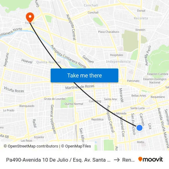 Pa490-Avenida 10 De Julio / Esq. Av. Santa Rosa to Renca map