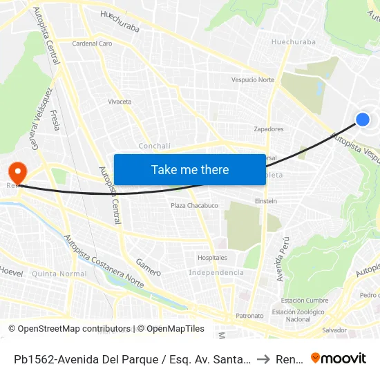 Pb1562-Avenida Del Parque / Esq. Av. Santa Clara to Renca map