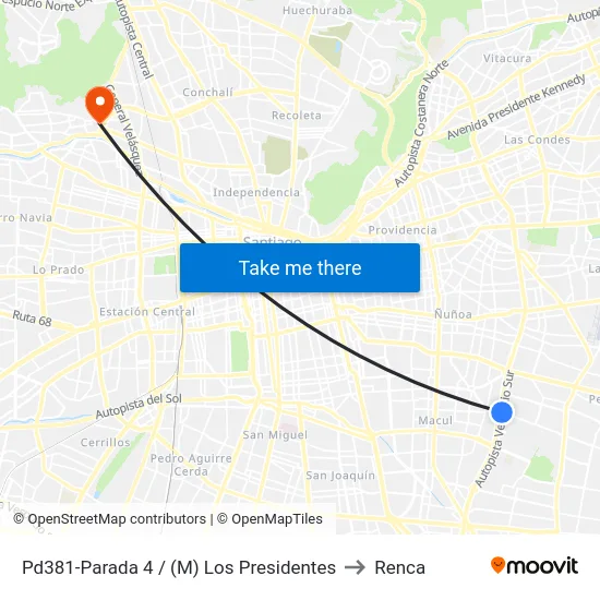 Pd381-Parada 4 / (M) Los Presidentes to Renca map