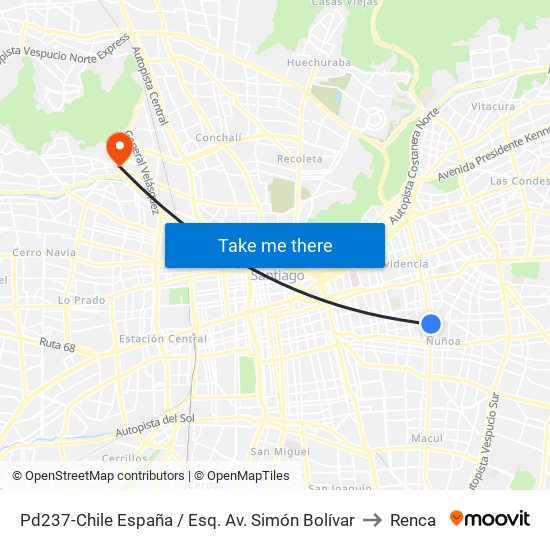 Pd237-Chile España / Esq. Av. Simón Bolívar to Renca map