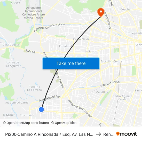 Pi200-Camino A Rinconada / Esq. Av. Las Naciones to Renca map