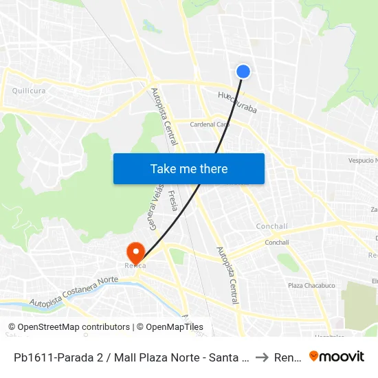 Pb1611-Parada 2 / Mall Plaza Norte - Santa Elena to Renca map