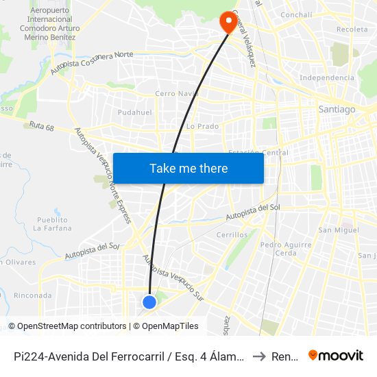 Pi224-Avenida Del Ferrocarril / Esq. 4 Álamos to Renca map