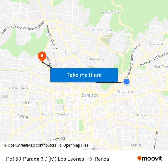 Pc153-Parada 3 / (M) Los Leones to Renca map