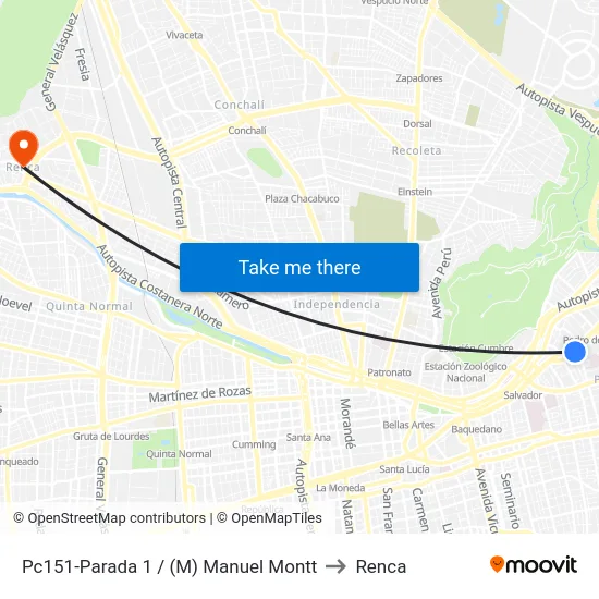 Pc151-Parada 1 / (M) Manuel Montt to Renca map