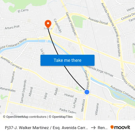 Pj37-J. Walker Martínez / Esq. Avenida Carrascal to Renca map