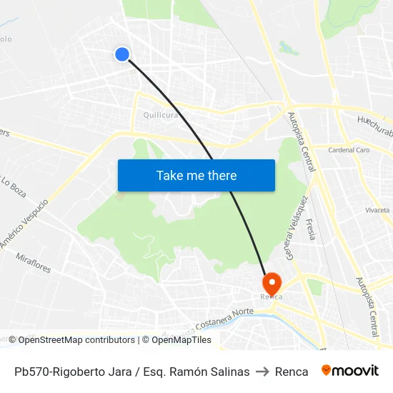 Pb570-Rigoberto Jara / Esq. Ramón Salinas to Renca map