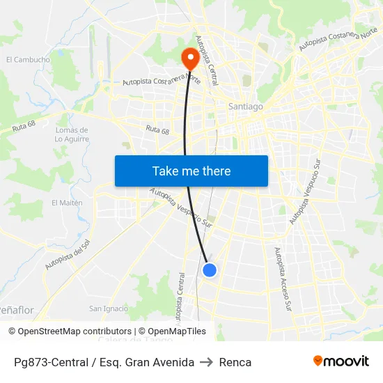Pg873-Central / Esq. Gran Avenida to Renca map