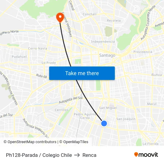 Ph128-Parada / Colegio Chile to Renca map