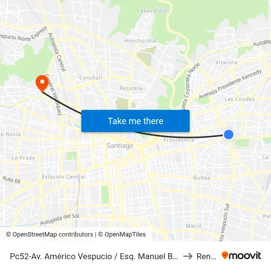 Pc52-Av. Américo Vespucio / Esq. Manuel Barrios to Renca map