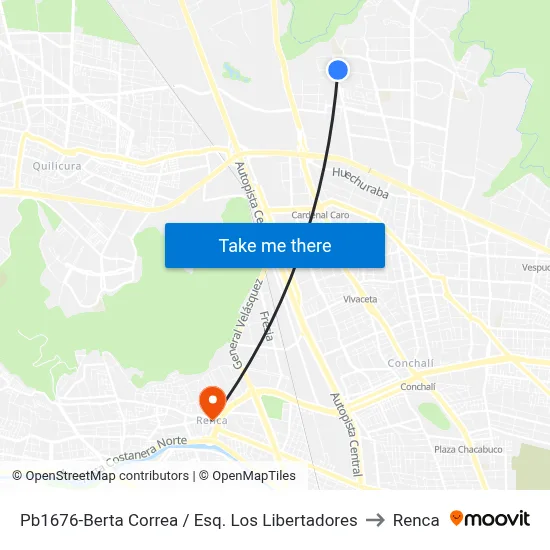 Pb1676-Berta Correa / Esq. Los Libertadores to Renca map