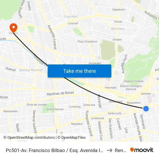 Pc501-Av. Francisco Bilbao / Esq. Avenida Italia to Renca map