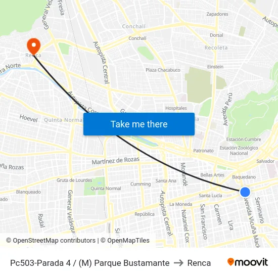 Pc503-Parada 4 / (M) Parque Bustamante to Renca map